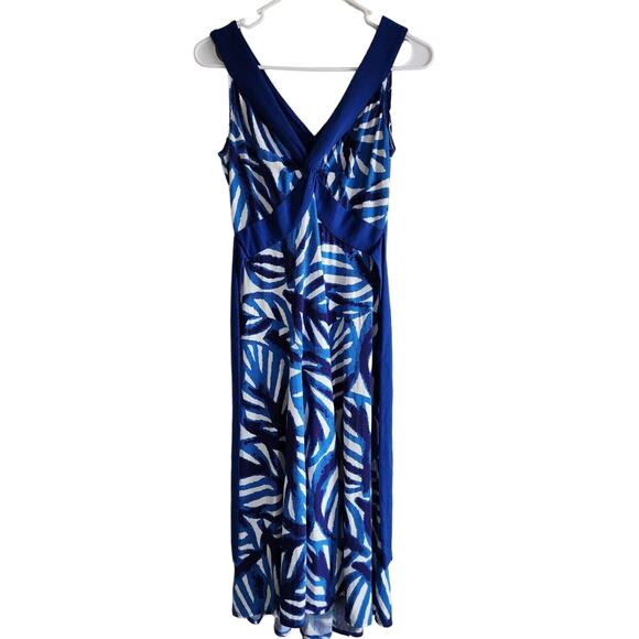 Donna Morgan Dresses & Skirts - Donna Morgan Womens Sz 4 Midi Dress Blue and White V Neck